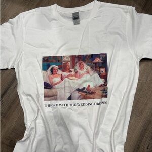 White Graphic Tee with Wedding Print